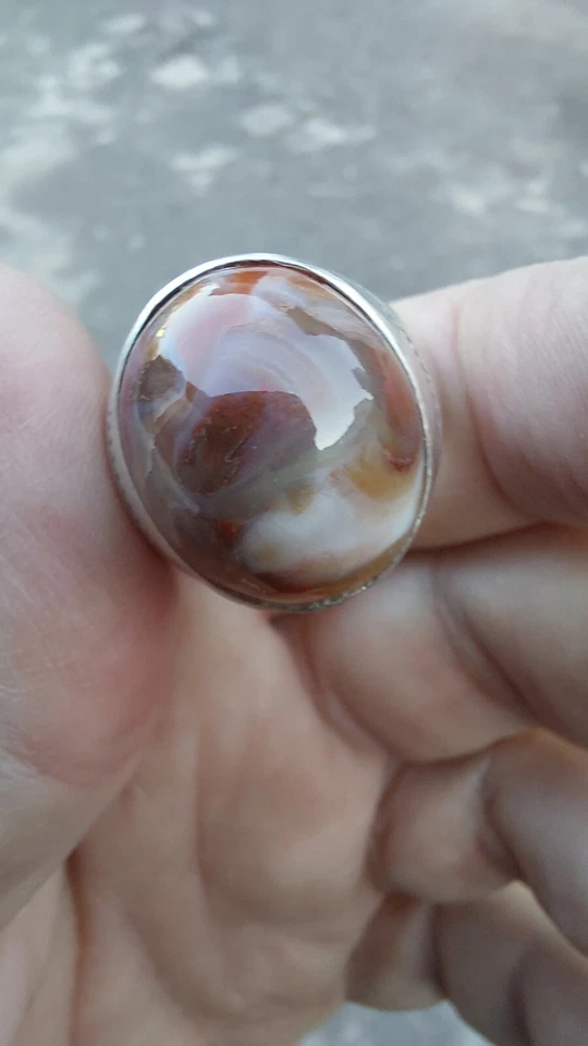 Natural GRANDE Marrón Sulimani Yemení Aqeeq Anillo de Plata Hecho a Mano Sufi Hombres Anillo Foto 3 de 4