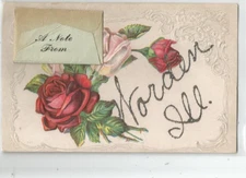 Worden, IL Illinois 1910 Postcard, Greetings From Type with Flowers and Note