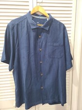 TOMMY BAHAMA HAWAIIAN Camp Shirt All Silk Blue Textured XL