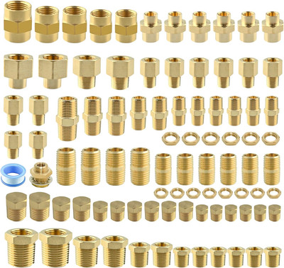 95PCS Brass Pipe Fittings Assortment Kit NPT Adapter,Hex Nipple,Hex Coupling,Red