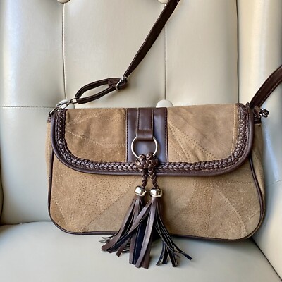 Patchwork Leather Purse Tassels Braid Light & Dark Brown  display picture 3