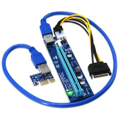 PCI-E Riser VER006C GPU Riser FebSmart (Blue 2 Piece) PCIE X1 to PCIE X16 Riser