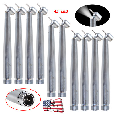 10 pcs Dental LED E-generator High Speed Handpiece Push Button 2Hole 45° Degree