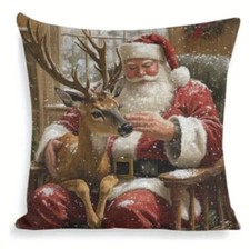 Santa Claus Deer Christmas Tree Throw Pillow Cover Winter Holiday Home Decor