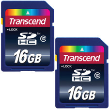 Two Transcend 16GB SDHC Class 10 Flash Memory...