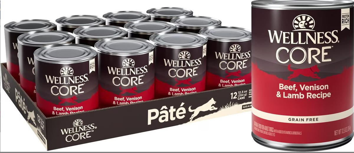 Wellness CORE Natural Wet Grain Free Dog Food, Beef, Venison & Lamb 12.5-Oz (12)