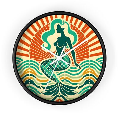Home Decor Wall Clock Retro Coastal Mermaid Design