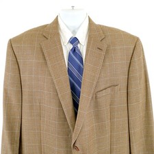 Lauren Ralph Lauren Wool Silk Brown Tan Hounstooth W/ Blue Windowpane 48L SPort