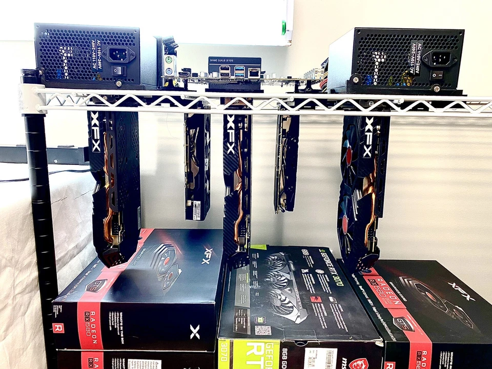 12 GPU 350-900 MH Crypto Mining Rig-Hanger Farm-Dual PSU Wire Shelf Rack Kit  - Image 3 of 4