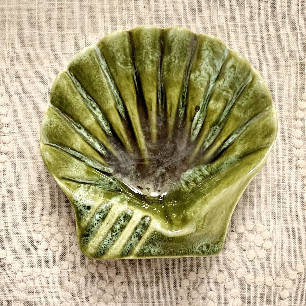 貴重！70's ガーフィールド 未使用デッドストック品SOAP DISH USA Vintage MCM Wade California Pottery Green Sea Shell Soap Trinket