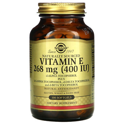 Solgar Vitamin E 400 IU 100 Softgels d-Alpha Tocopherol & Mixed Tocopherols 6/24