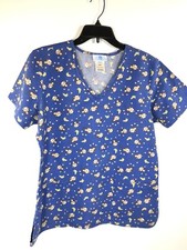SB SCRUBS Small Monkey Print Blue Medical Top Pockets Easy Care Cotton EUC