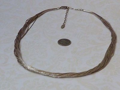 Vintage Native American Style Liquid Silver Necklace, marked 925, RB w/Bear
