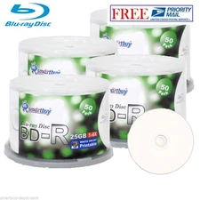 200 Pack SmartBuy Blank BD-R BDR 6X 25GB Blu-ray White Inkjet Hub Printable Disc