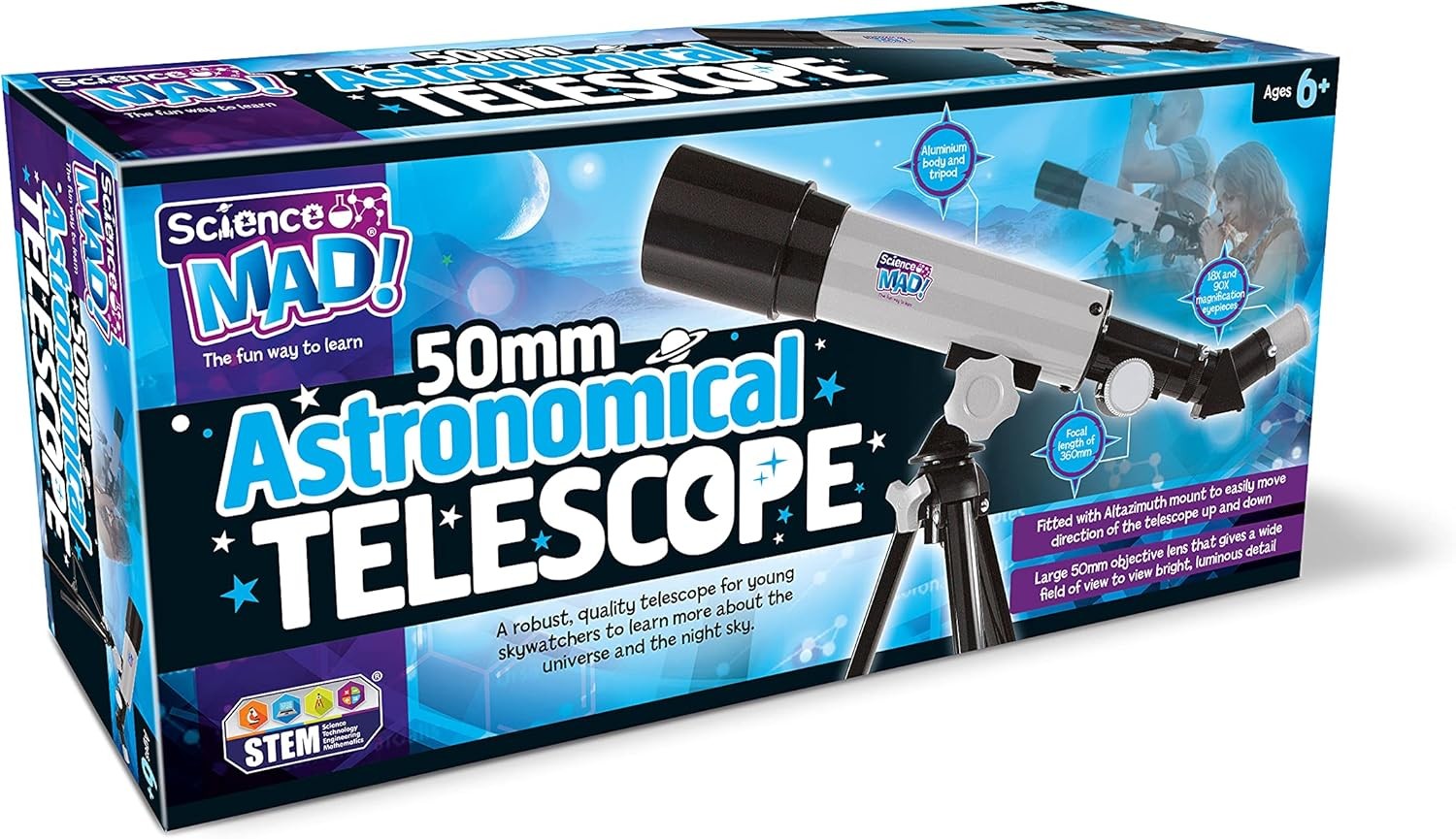 Science Mad - 50mm Astronomical Telescope For Kids - Learn Astronomy and the Un
