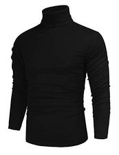 Men's Casual Slim Fit Basic Tops Knitted Lightweight Turtleneck Large Black