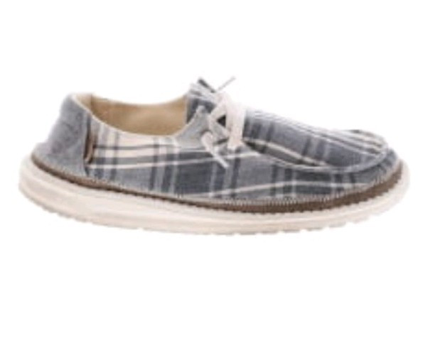 Women's Gray/White Plaid Canvas Lace-Up Sneaker Round Toe US 8