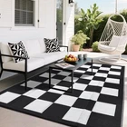 Outdoor Rug Waterproof Checkboard Woven Carpet Reversible Plastic Straw Rug
