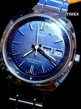 Orologio da polso uomo automatico TIMEX vintage data giorno quadrante grigio scuro funzionante