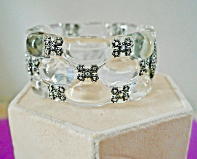 New $495 ALEXIS BITTAR Punk Royale Crystal Accent Quilted Lucite Hinge Bracelet