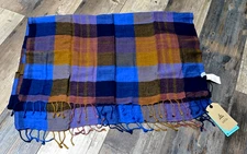 New Prana Skylan Scarf One Size Antique Bronze Wool Blend Fringe Plaid Wrap Boho