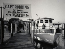 Vintage CAPT ROBBINS Fishing Boat Ocean City NJ Dock Bluefish Sign Photo