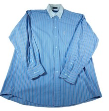 Faconnable Men's Blue Stripe Button Down Dress Shirt White Collar Size S 16 1/2L