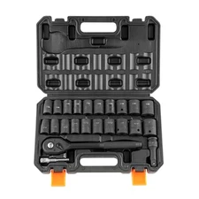 Impact Sockets Set 23pcs 6-Point 1/2in Drive Bit Ratchet Tool Kit Case