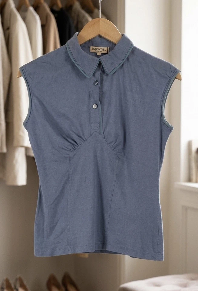 Essentiel Antwerp Top Polo Bleu M/38 Sans Manches Chic - Photo 4/4
