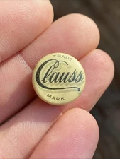 ANTIQUE CELLULOID LAPEL PIN ADVERTISING BUTTON CLAUSS BARBER SHOP RAZOR SCISSORS