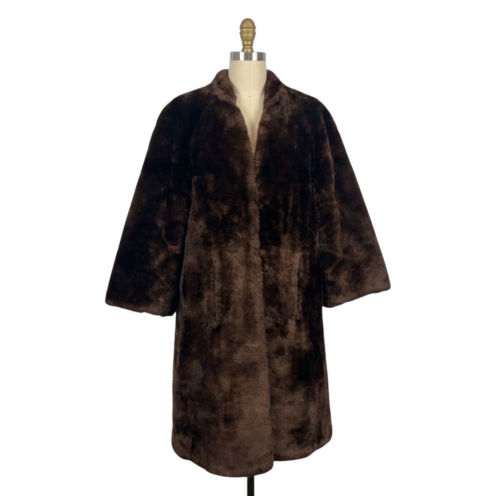 Vintage Womens Coat 60s 70s Brown Faux Fur Retro Boho Indie 12