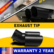 Black Car Dual Exhaust Pipe Tip Tail Muffler Stainless Steel Decor Round Trim 1X