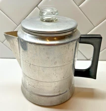 Vintage 1950s Worthmore 7 Cup Aluminum Coffee Pot Percolator Glass Knob USA Camp