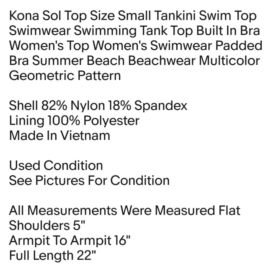 Camiseta sin mangas Kona Sol talla pequeña Tankini traje de baño natación sujetador incorporado Foto 2 de 4