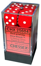 Chessex 12 Dice Set Opaque Red with White d6 16mm CHX25604 game New die block