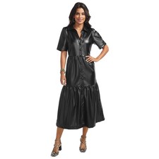 Masseys® Faux Leather Tiered Midi Dress