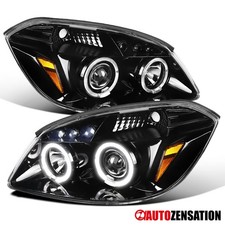Fit 2005-2010 Cobalt 07-09 Pontiac G5 Slick Black Led Halo Projector Headlights