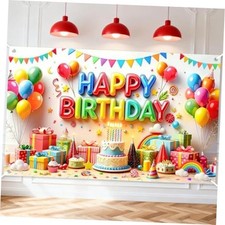 Happy Birthday Backdrop Banner Colorful Happy Birthday Party 6x3.6ft