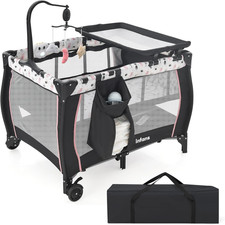 3 in 1 Pack and Play, Portable Travel Baby Crib Bassinet with Detachable Mattres