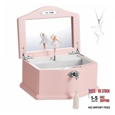 Pink Ballerina Musical Jewelry Box for Girls, Wooden Jewelry Storage Chest