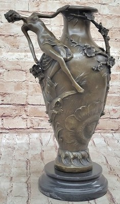 HAND MADE ART NOUVEAU FIGURAL BRONZE NYMPH VASE HOT CAST SCULPTURE STATUE DEAL
