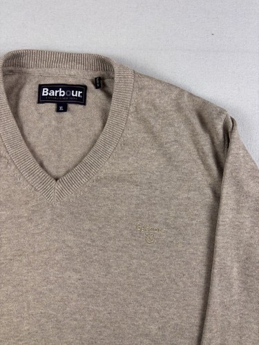 Barbour Maglione Uomo Extra Large Beige Misto Cotone Pullover Preppy Scollo V - Foto 2 di 8