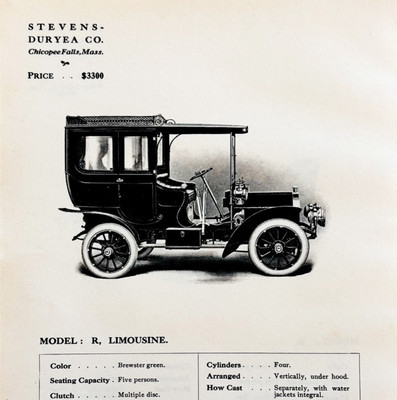 1908 Stevens-Duryea Model R Limousine Print Catalog Advertisement Auto F14F