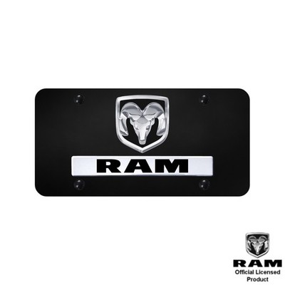 Dodge RAM 3D Logo and Name Black Stainless Steel License Plate
