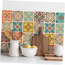 Vintage Moroccan Bohemian Tile Stickers 30 PC Pack - Self-Adhesive PVC