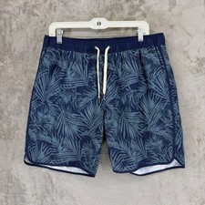 Fair Harbor Mens XL Navy Blue Palm Leaf BreezeKnit Board Shorts Swim Trunks 8in