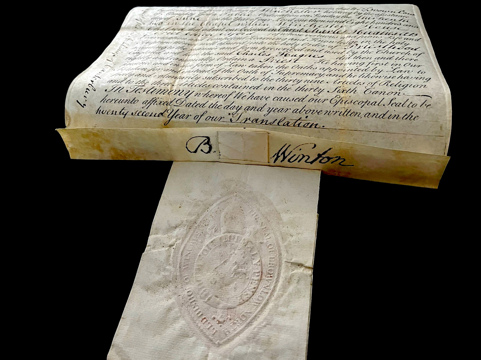 PRIEST APPONTMENT IN CANTERBURY CATHEDRAL – Embossed Seal Ecclesiastic Vellum