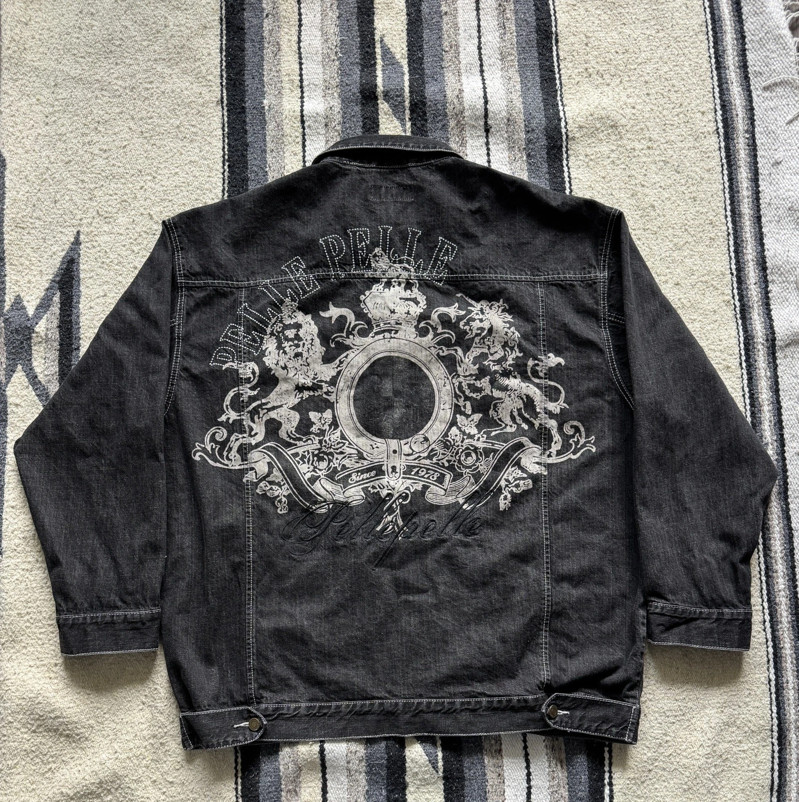 Vintage Pelle Pelle Denim Jacket 2XL Black Retro Trucker Baggy Marc Buchanan