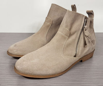 Tamaris Cigarra Perforated Bootie, Beige Suede, Womens Various Sizes