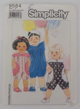 SIMPLICITY PATTERN #9584 TODDLERS LOOSE FITTING JUMPSUIT SZ A 1/2-3 UNCUT 1990